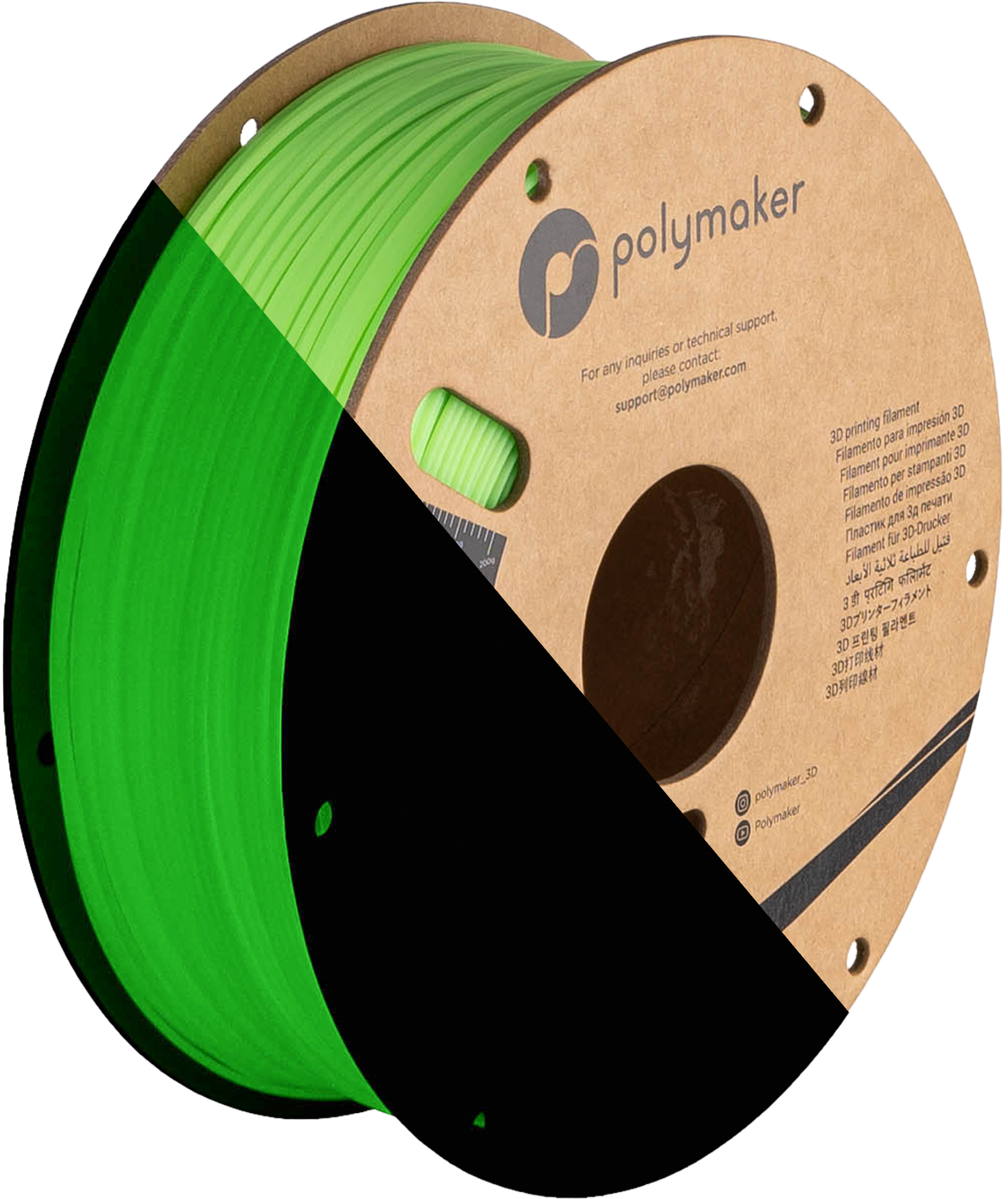 Cívka filamentu PLA svítící zelená, Polymaker, 1,75 mm