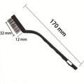 Drátěný kartáček z nerezové oceli s černou plastovou rukojetí, celková délka 170 mm, hlava 32 × 12 mm