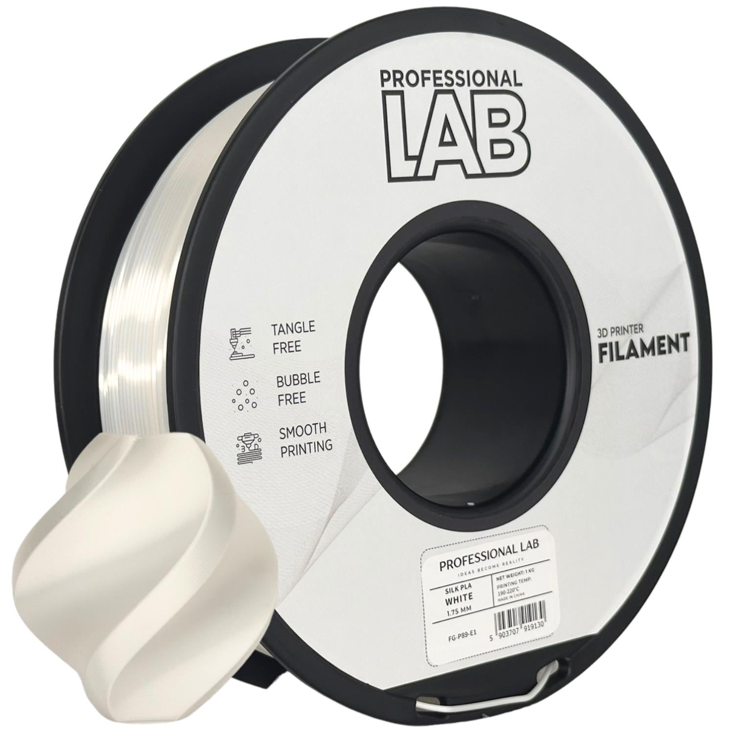 Cívka filamentu Silk PLA bílá, Prof. Lab, 1,75 mm
