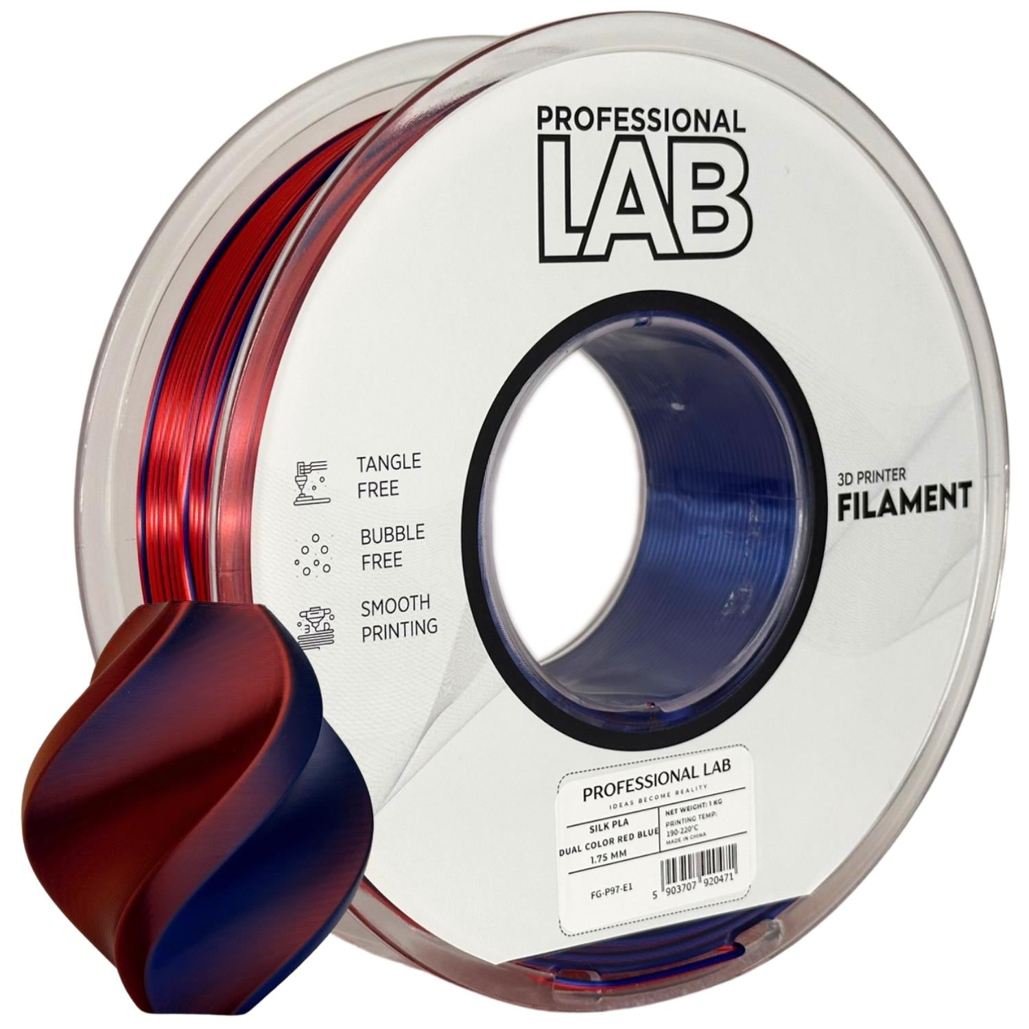 Cívka filamentu Silk PLA Dual Color červená modrá, Prof. Lab, 1,75 mm