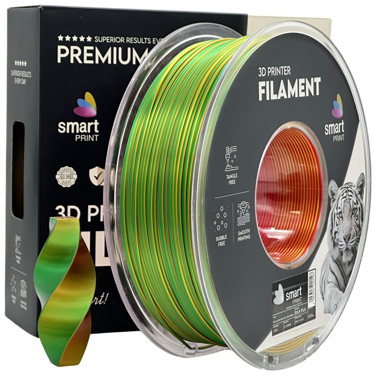 Cívka filamentu Silk PLA Tri Color červená žlutá zelená, Smart Print, 1,75 mm