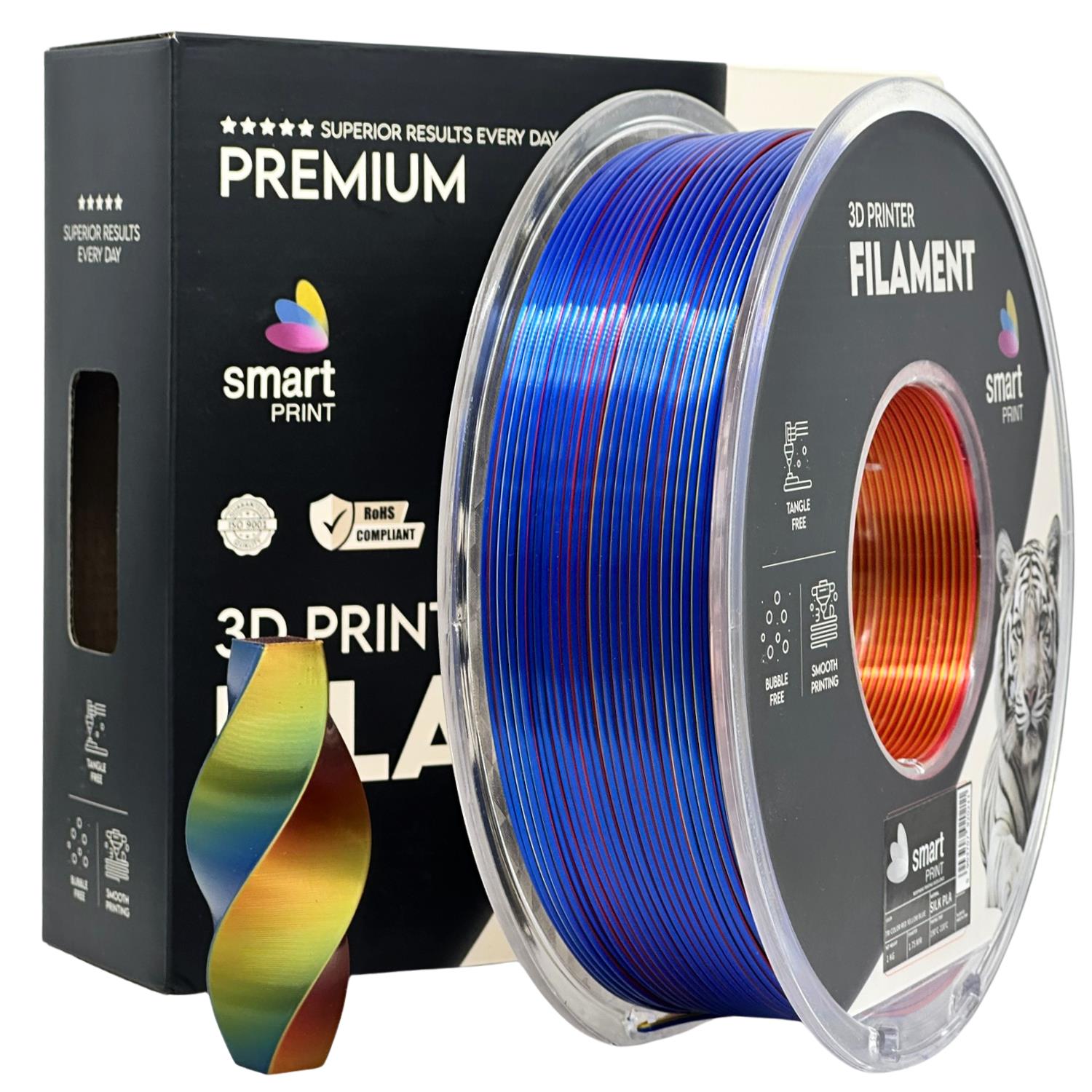 Cívka filamentu Silk PLA Tri Color červená žlutá modrá, Smart Print, 1,75 mm