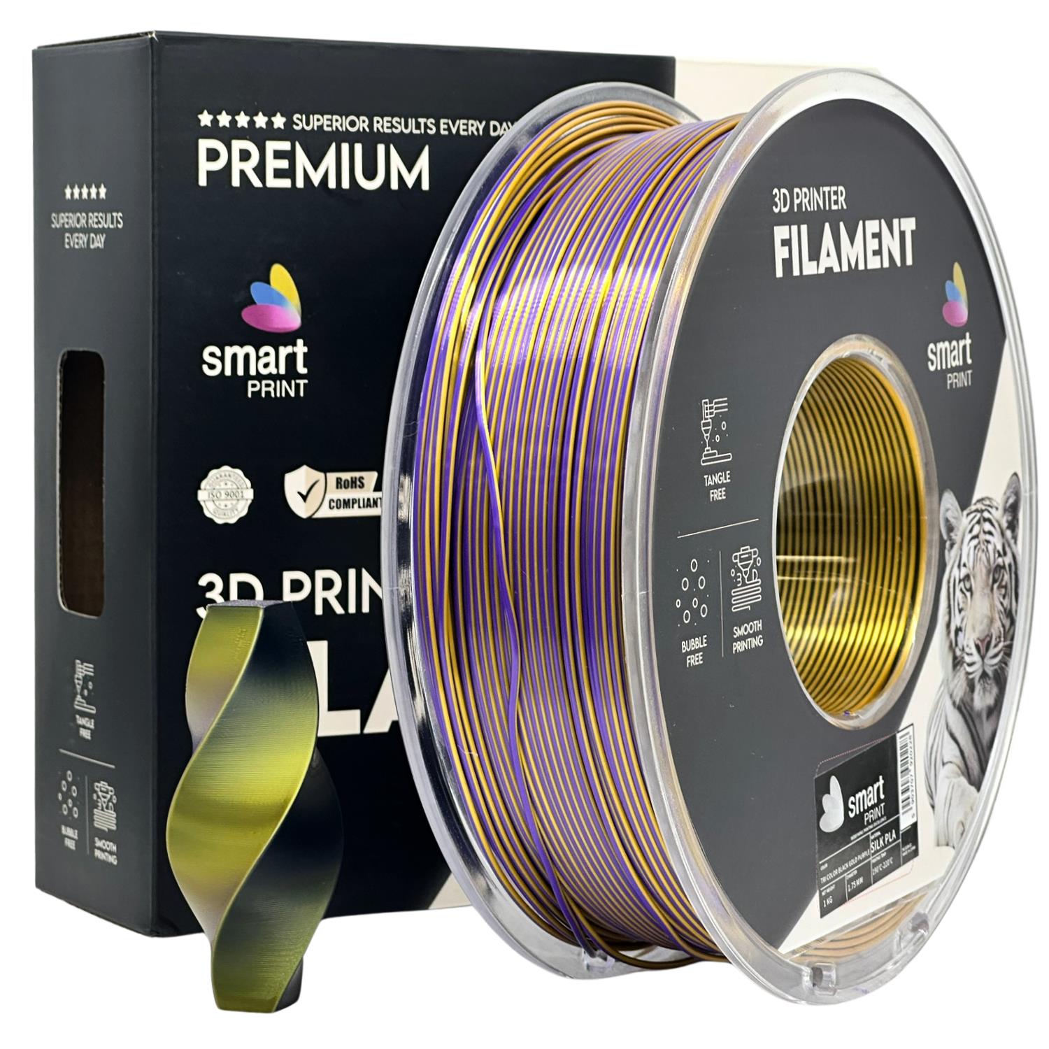Cívka filamentu Silk PLA Tri Color černá zlatá fialová, Smart Print, 1,75 mm
