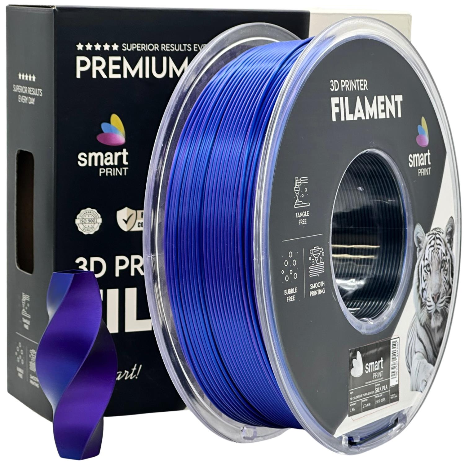 Cívka filamentu Silk PLA Tri Color modrá fialová černá, Smart Print, 1,75 mm