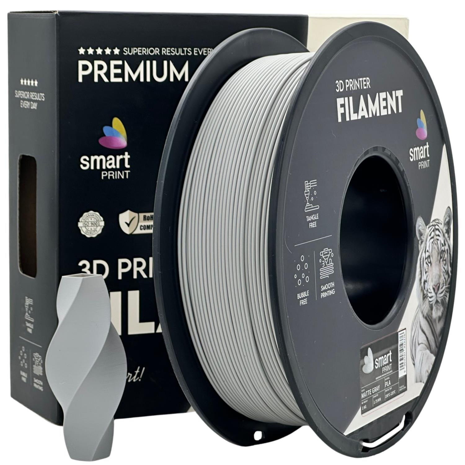 Cívka filamentu PLA matná šedá, Smart Print, 1,75 mm