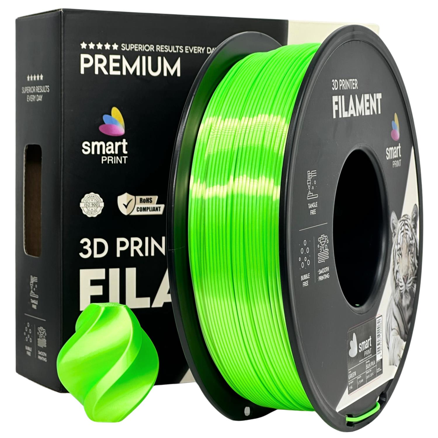 Cívka filamentu Silk PLA zelená, Smart Print, 1,75 mm